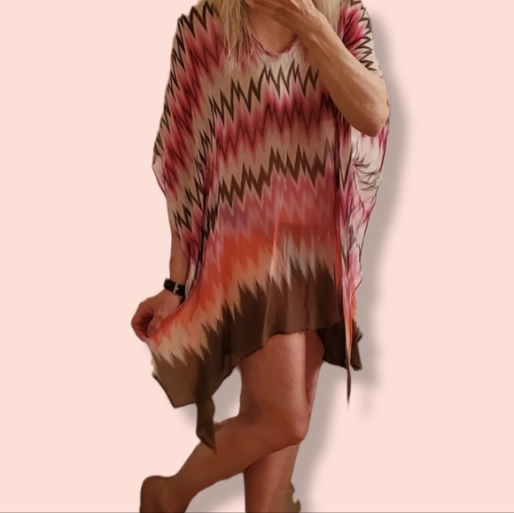 Bathing Suit Cover Up Pink and Brown coverup - Picture 3 of 8